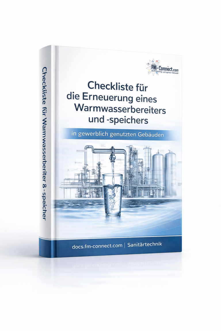 Cover der Checkliste für Warmwasserbereiter und -speicher ab 300 Litern im gewerblichen Einsatz im Facility Management