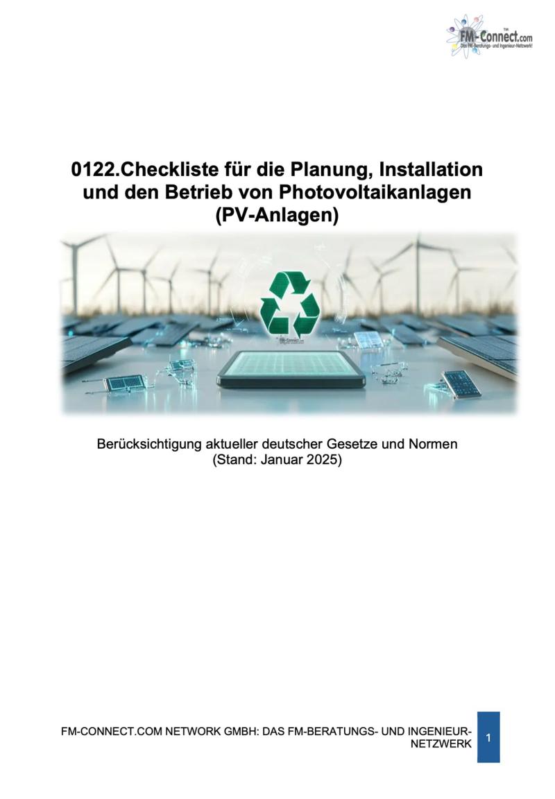FM-0122.Checkliste für die Planung, Installation und den Betrieb von Photovoltaikanlagen (PV-Anlagen)