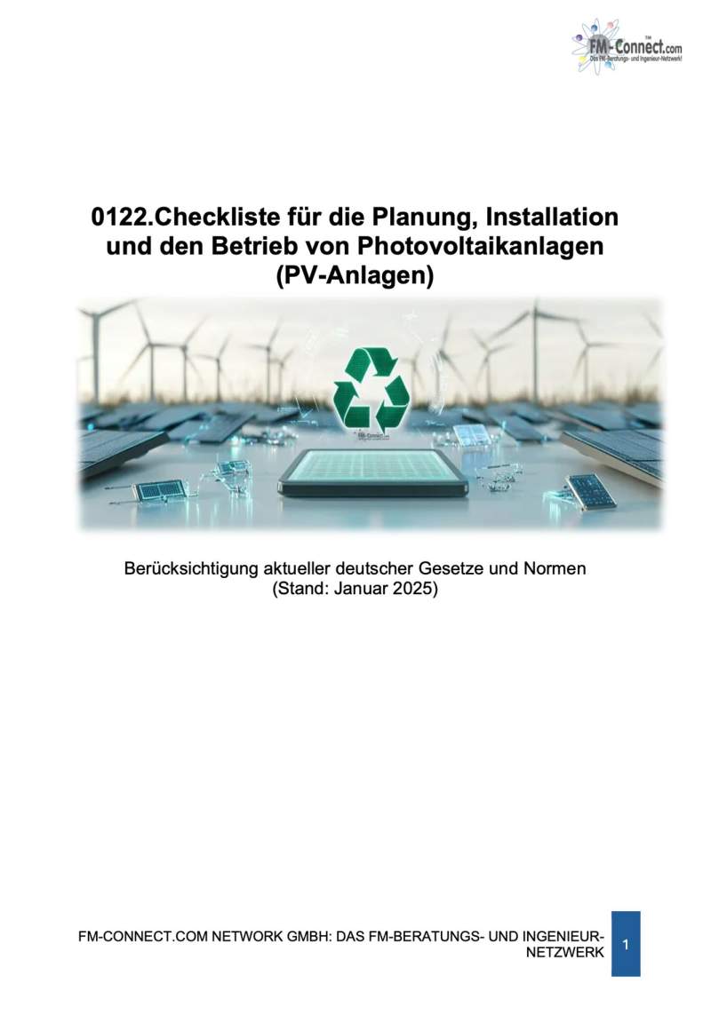 FM-0122.Checkliste für die Planung, Installation und den Betrieb von Photovoltaikanlagen (PV-Anlagen)