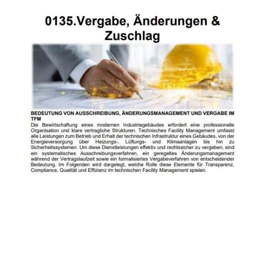 FM-0135 TFM » Anforderungen » Vergabe, Änderungen & Zuschlag