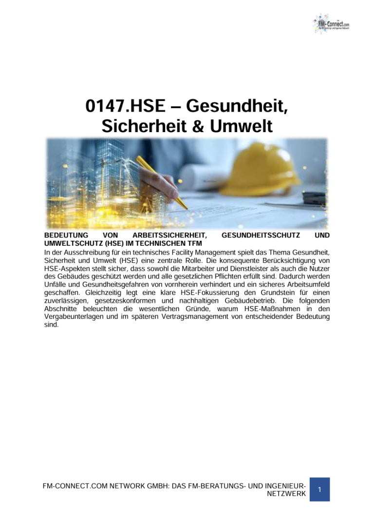 TFM » Anforderungen » HSE – Gesundheit, Sicherheit & Umwelt
