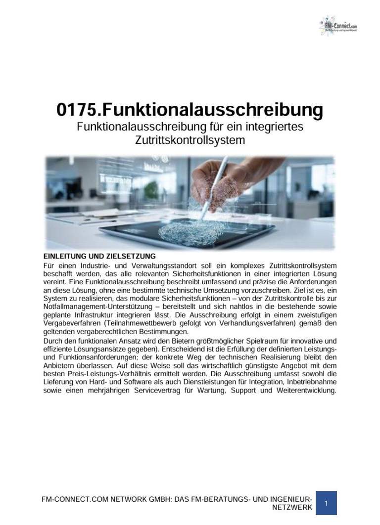 FM-0175. Zutritt - Ausschreibung - Funktionalausschreibung