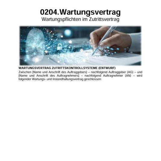 Zutritt - Ausschreibung - Wartungsvertrag