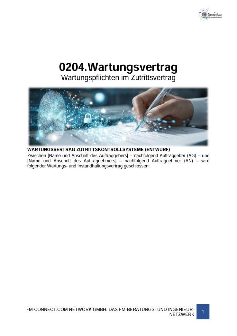 Zutritt - Ausschreibung - Wartungsvertrag