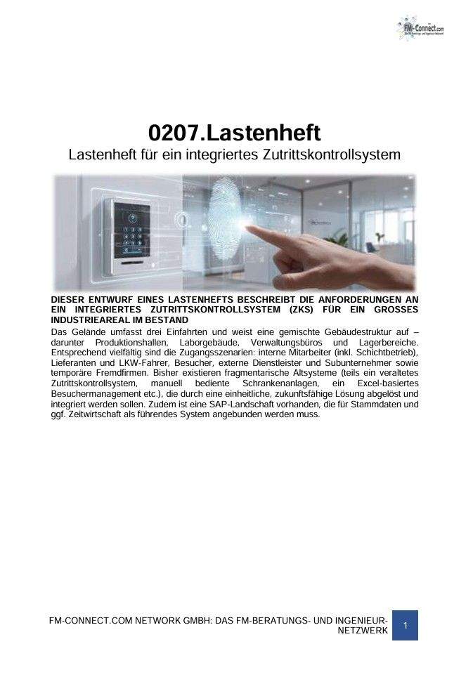 Zutritt - Ausschreibung - Lastenheft
