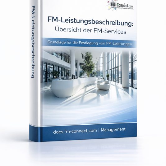 Cover der FM-Leistungsbeschreibung mit Übersicht der FM-Services im Facility Management