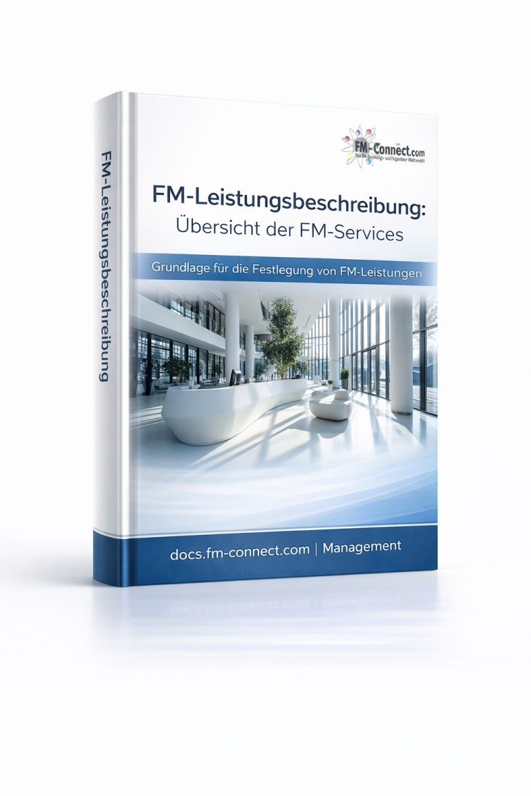 Cover der FM-Leistungsbeschreibung mit Übersicht der FM-Services im Facility Management