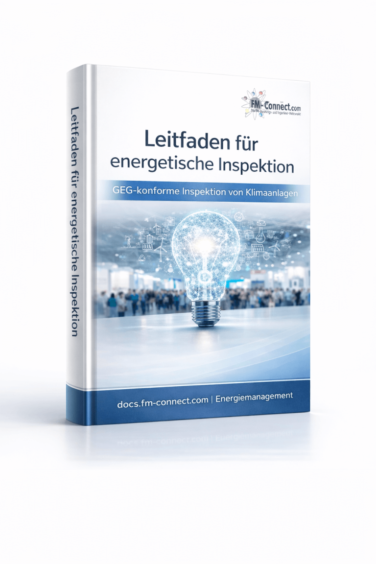 Cover zum Leitfaden fuer energetische Inspektion im Facility Management als technische und regulatorische Grundlage zur Bewertung der Energieeffizienz von Gebaeuden