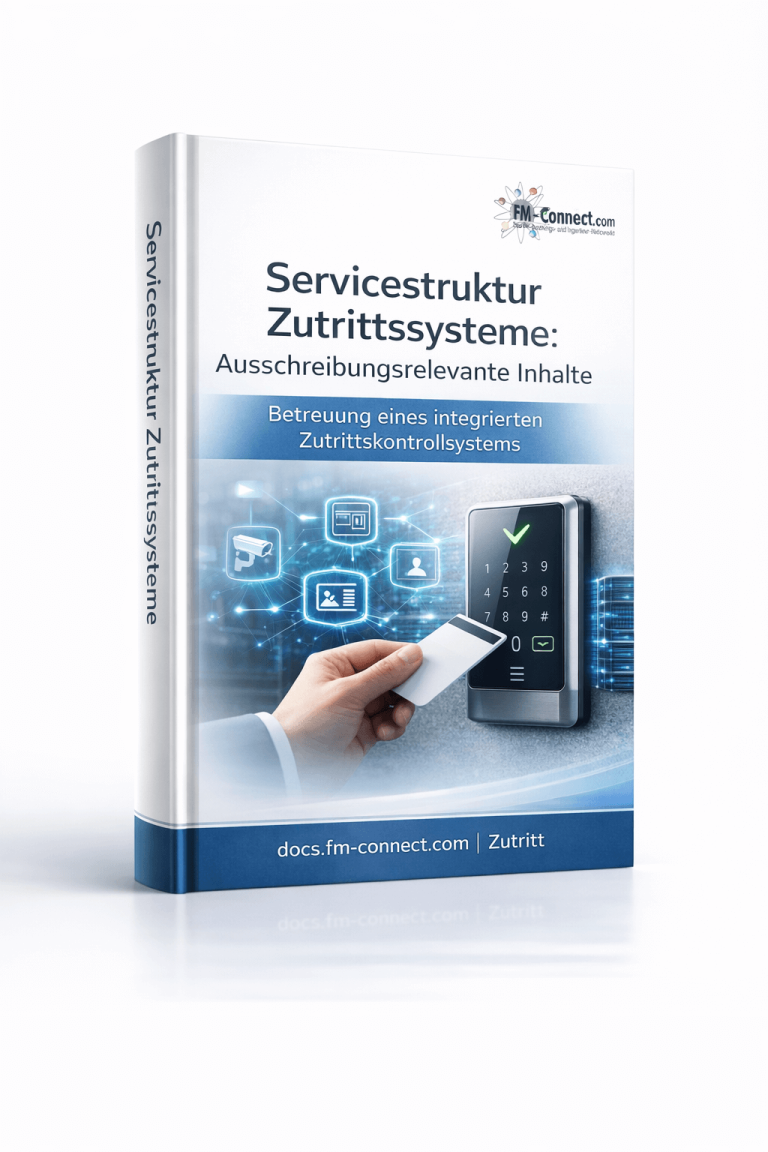 Cover der Servicestruktur von Zutrittssystemen mit ausschreibungsrelevanten Inhalten im Facility Management
