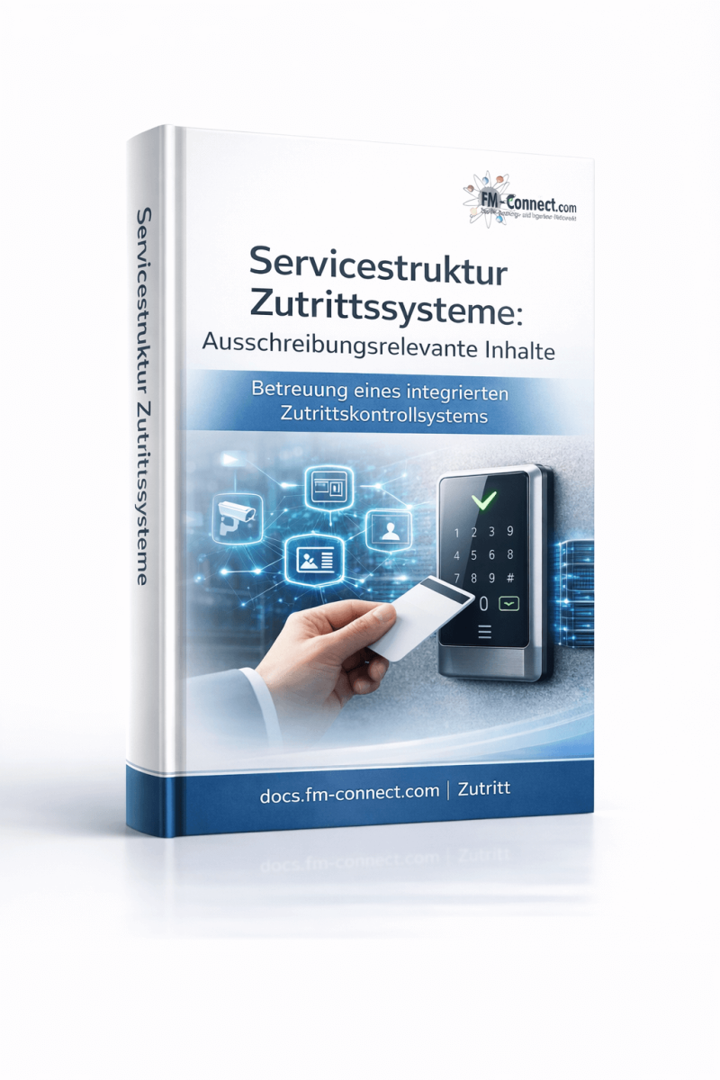 Cover der Servicestruktur von Zutrittssystemen mit ausschreibungsrelevanten Inhalten im Facility Management